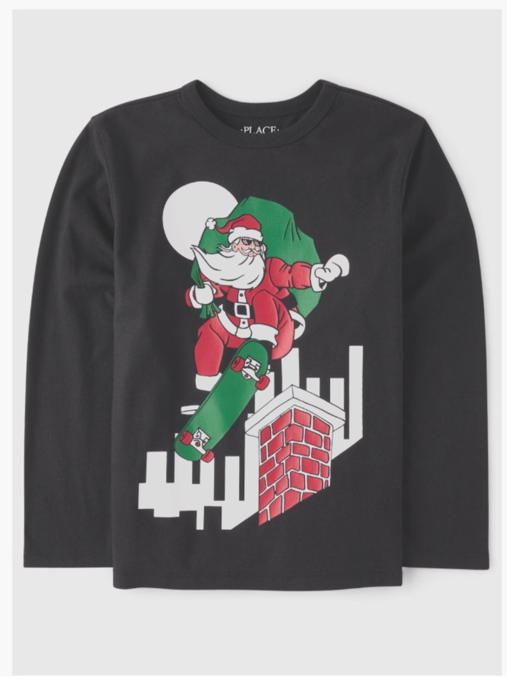 5/6 Boys Black Santa Skateboarding Long Sleeve Shirt, NWOT